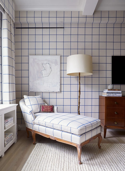 Blue east coast traditional bedroom seating